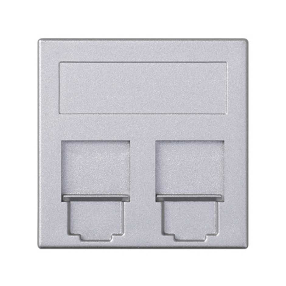 Flat voice and data plate with dust cover for 2 ADC Krone® RJ45 for 1 element aluminium Simon 500 Cima