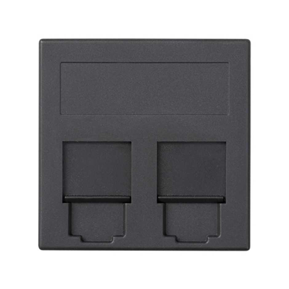 Flat voice and data plate with dust cover for 2 ADC Krone® RJ45 for 1 element graphite Simon 500 Cima
