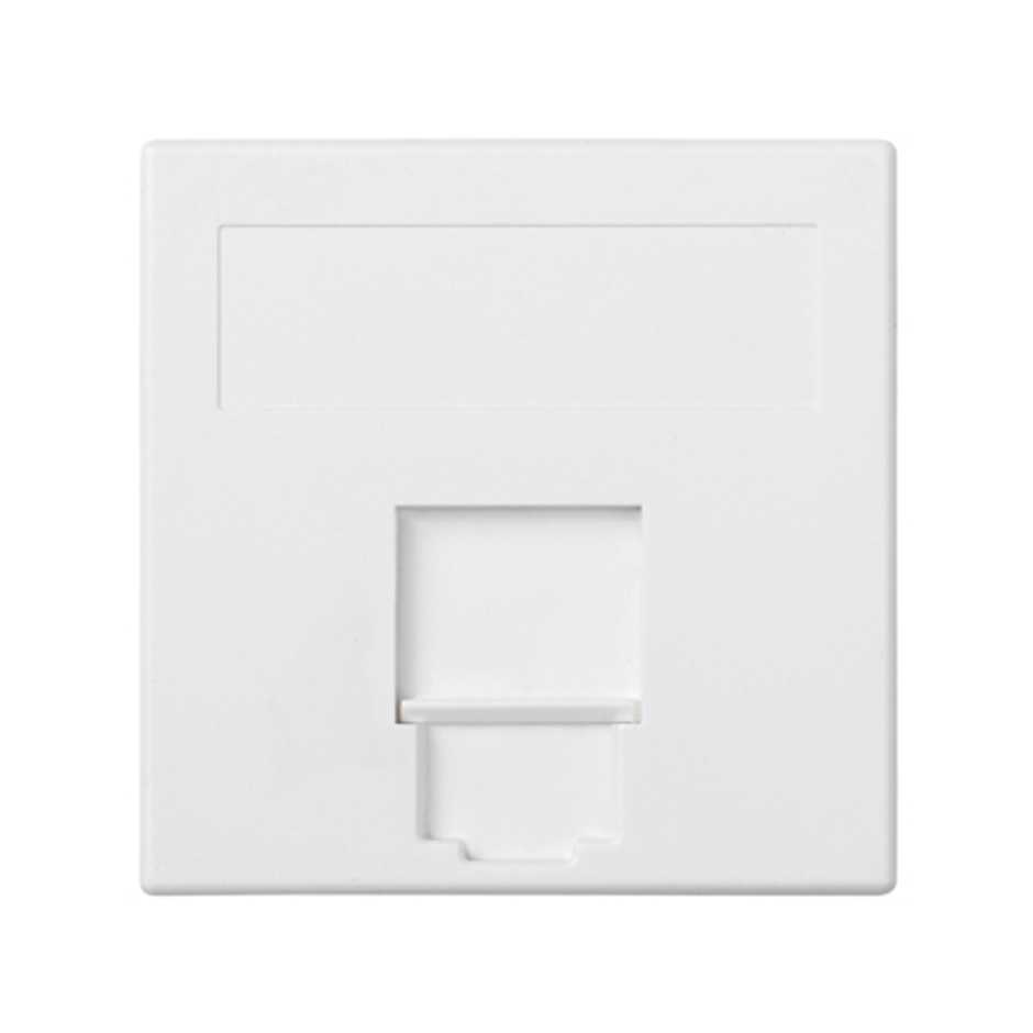 Plaque plate voix et données avec cache anti-poussière pour 1 élément avec 1 connecteur RJ45 Nexans® blanche Simon 500 Cima