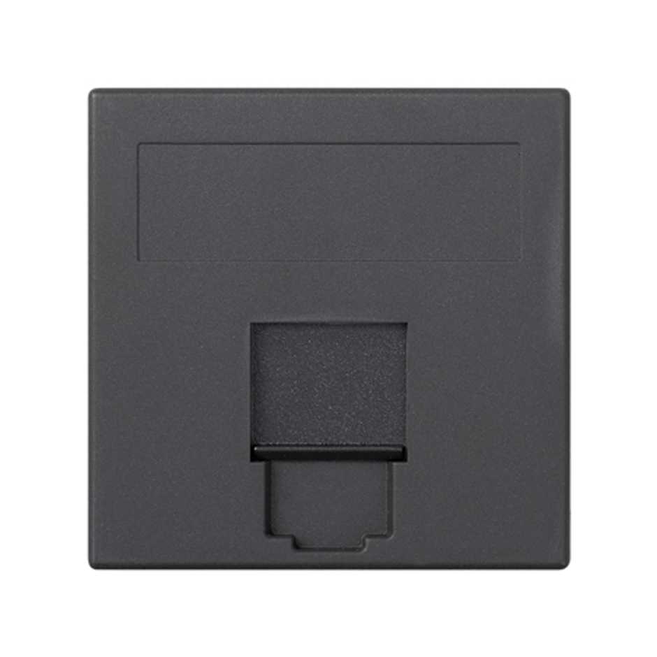Plaque plate voix et données avec cache anti-poussière pour 1 élément avec 1 connecteur RJ45 Nexans® graphite Simon 500 Cima