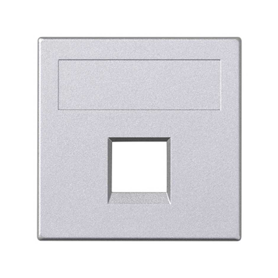 Flat voice and data plate without dust cover for 1 RJ45 Nexans® for 1 element aluminium Simon 500 Cima