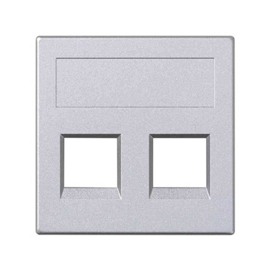 Plaque plate voix et données sans cache anti-poussière pour 1 élément pour 2 connecteurs RJ45 Nexans® aluminium Simon 500 Cima