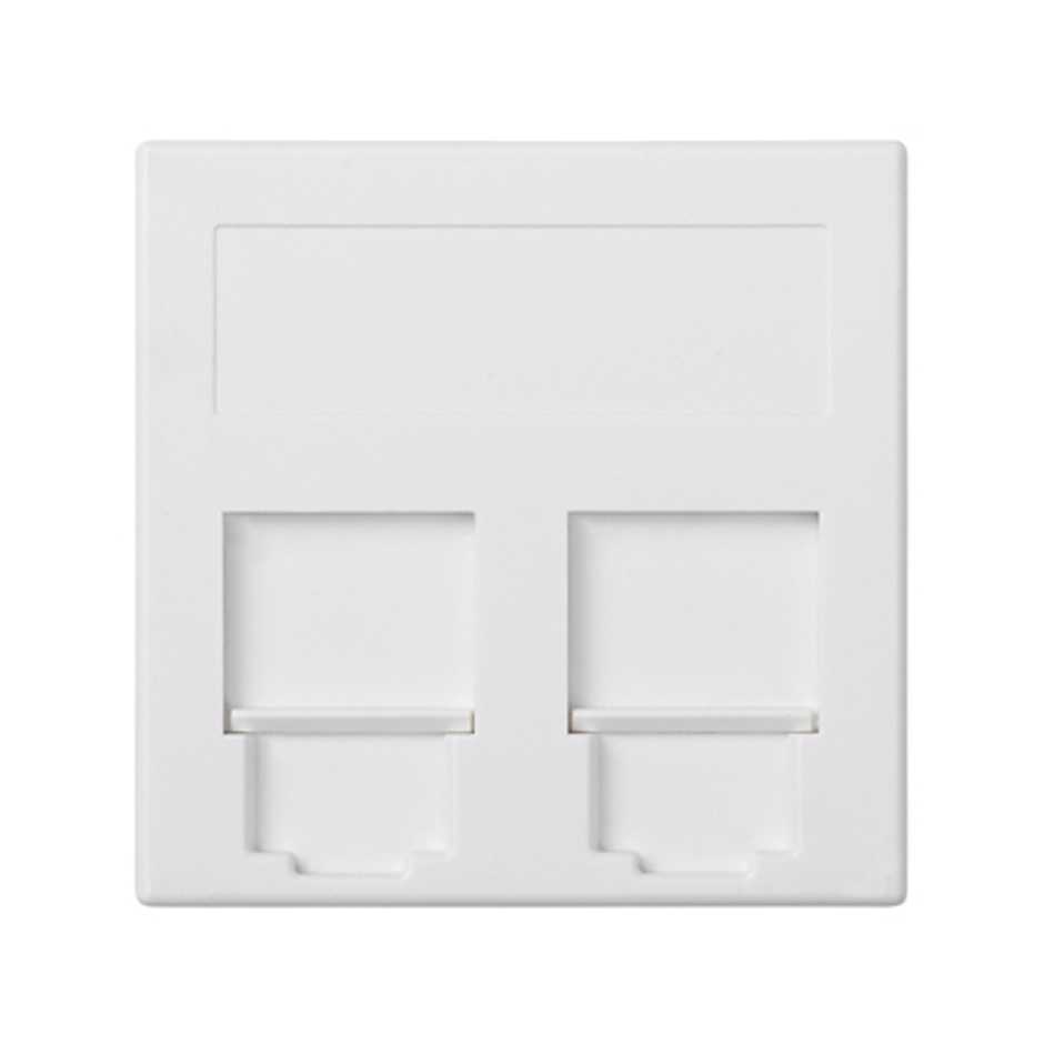 Flat voice and data plate with dust cover for 2 RJ45 Panduit® for 1 element white Simon 500 Cima