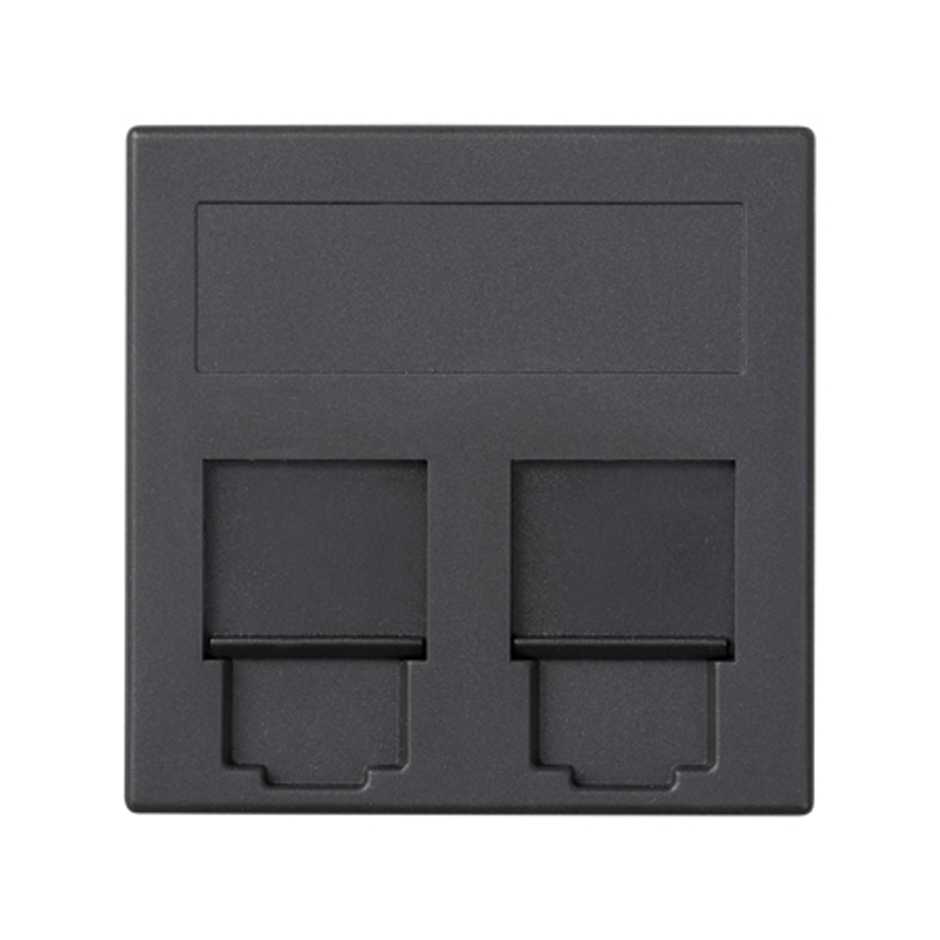 Plaque plate voix et données avec cache anti-poussière pour 1 élément pour 2 connecteurs RJ45 Petuit® graphite Simon 500 Cima