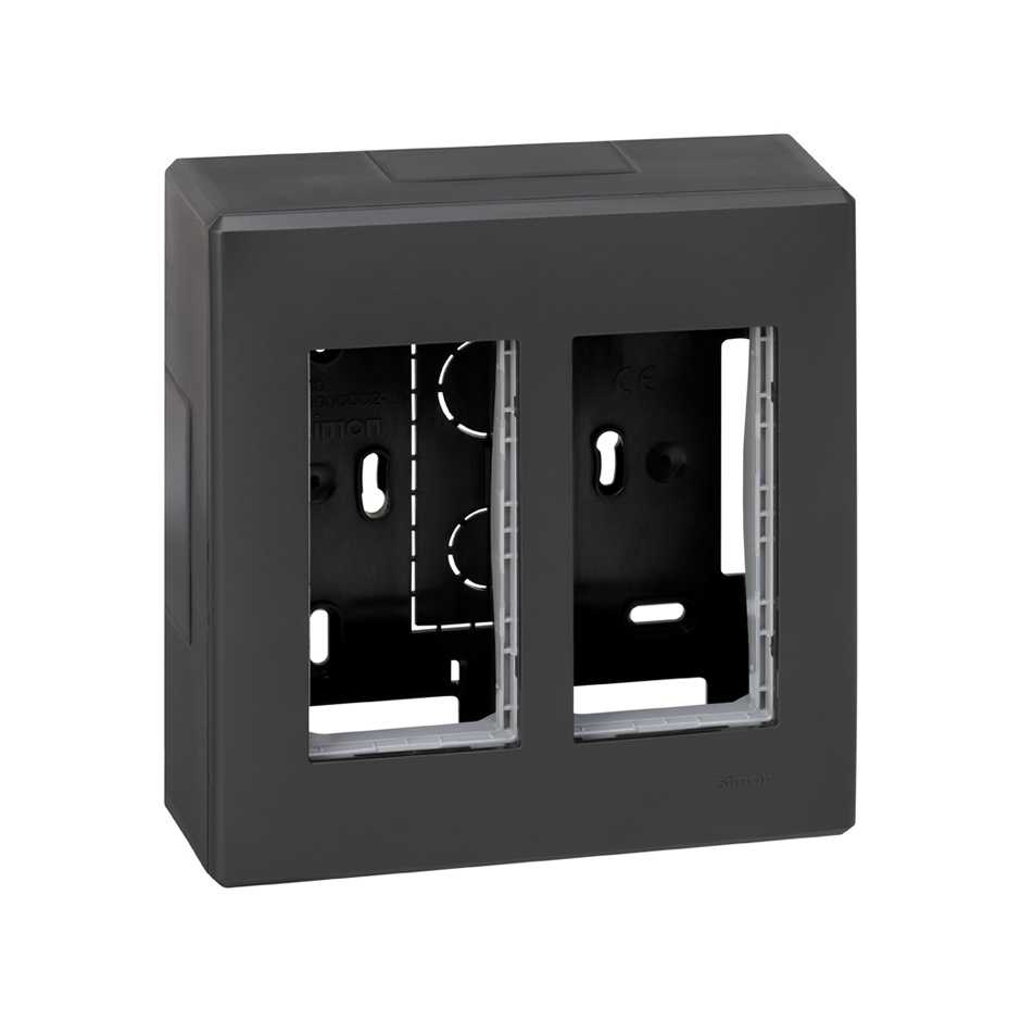 Surface-mount wall box for 2 double elements graphite Simon 500 Cima
