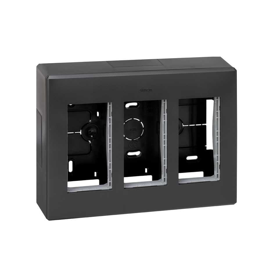 Surface-mount wall box for 3 double elements graphite Simon 500 Cima