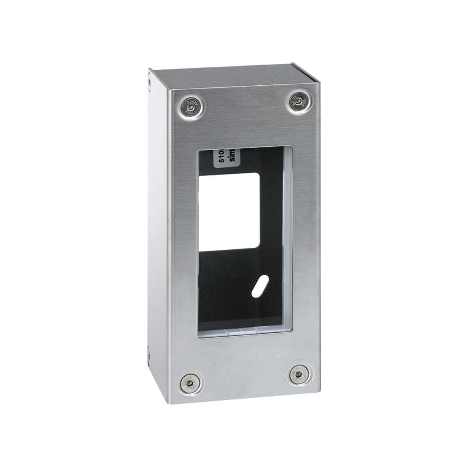 Caixa metálica de parede de superfície para 1 elemento duplo aço inox Simon 500 Cima