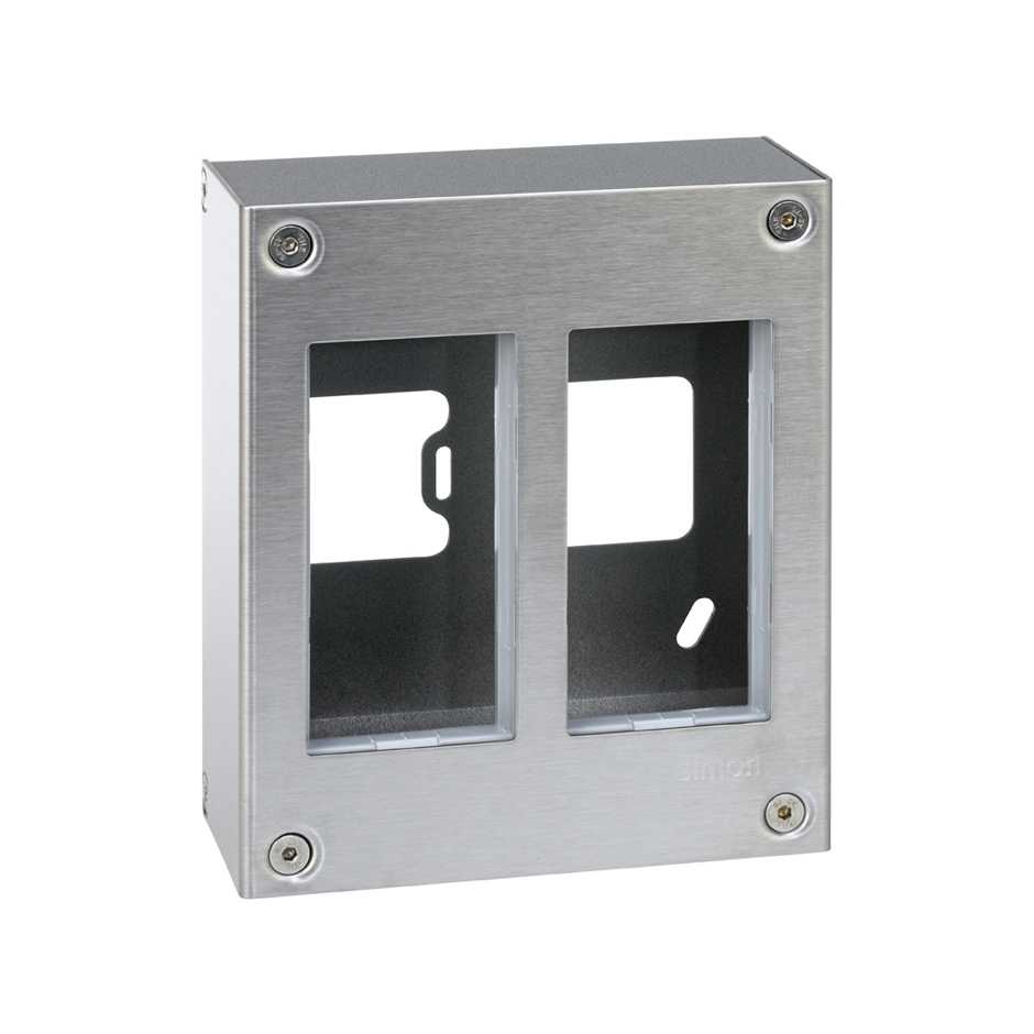 Metal surface mount wall box for 2 double elements stainless steel Simon 500 Cima