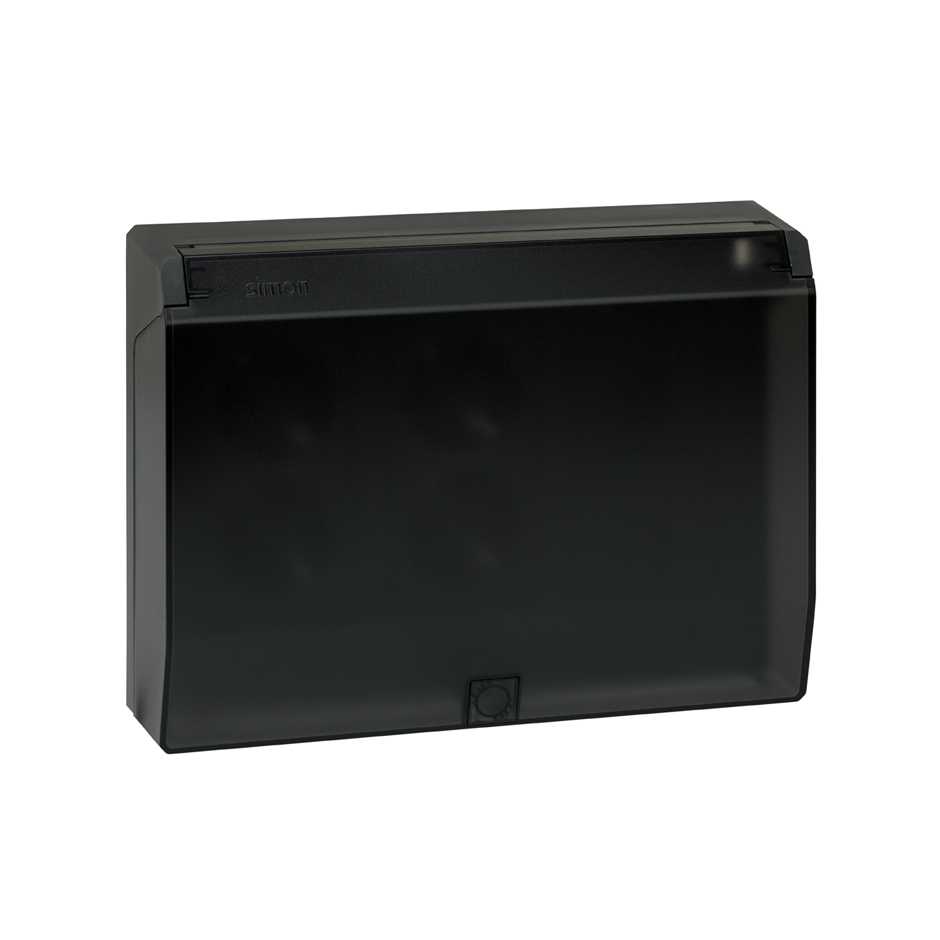 Kit boîte murale saillie/encastrement 3 éléments doubles avec couvercle abattant,2 doubles prises, 2 prises RJ45 graphite Simon 500 Cima