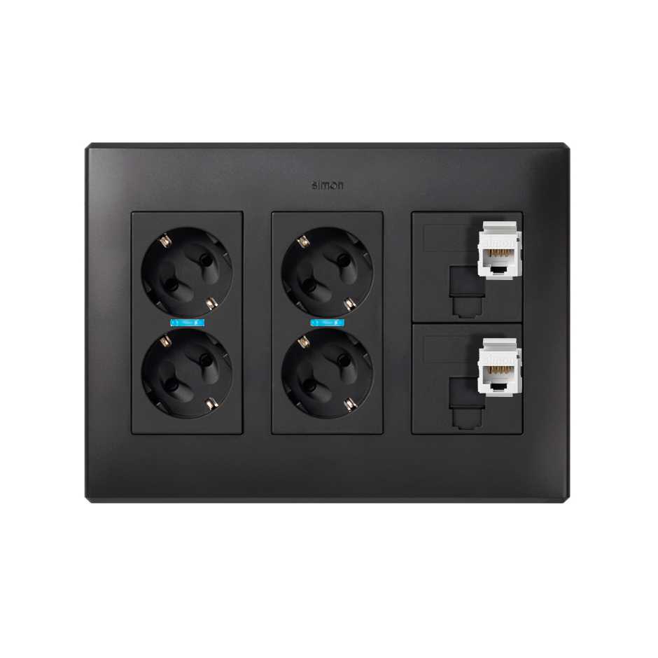 Surface mount or flush-mount wall box kit 3 double elements with 2 double sockets, 2 plates 1RJ45 6 UTP graphite Simon 500 Cima