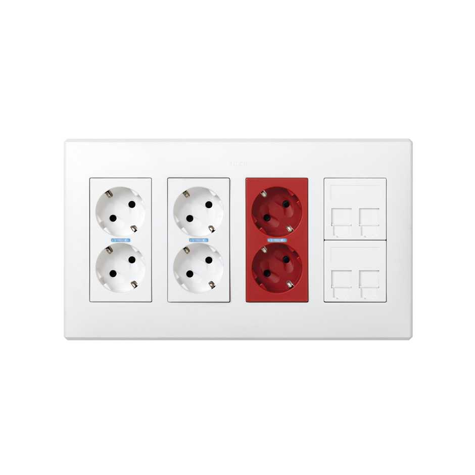 Surface/flush-mount wall box kit 4 double elements with 2 double sockets, 1 dual UPS and 2 plates 2 RJ45 white Simon 500 Cima