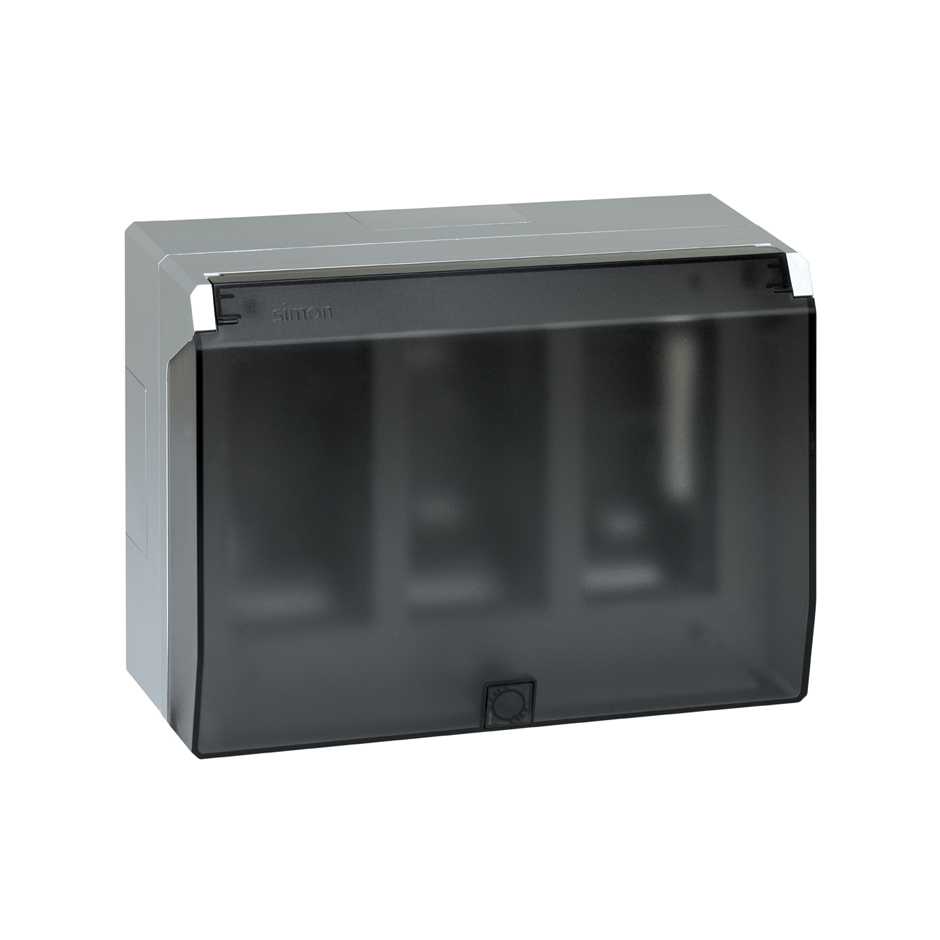Surface-mount wall box with hinged cover for 3 double elements aluminium Simon 500 Cima