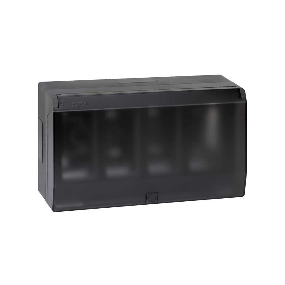 Surface-mount wall box with hinged cover for 4 double elements graphite Simon 500 Cima