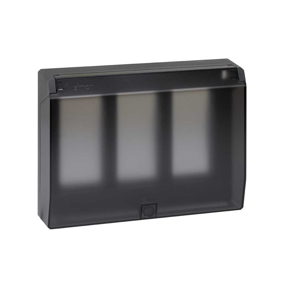 Flush-mount wall frame with hinged cover and frame holders for 3 double elements graphite Simon 500 Cima