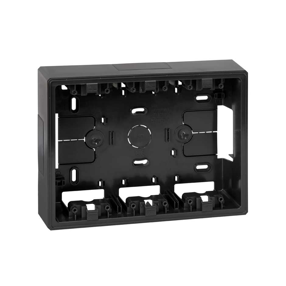 Surface-mount wall box base for 3 double elements graphite Simon 500 Cima