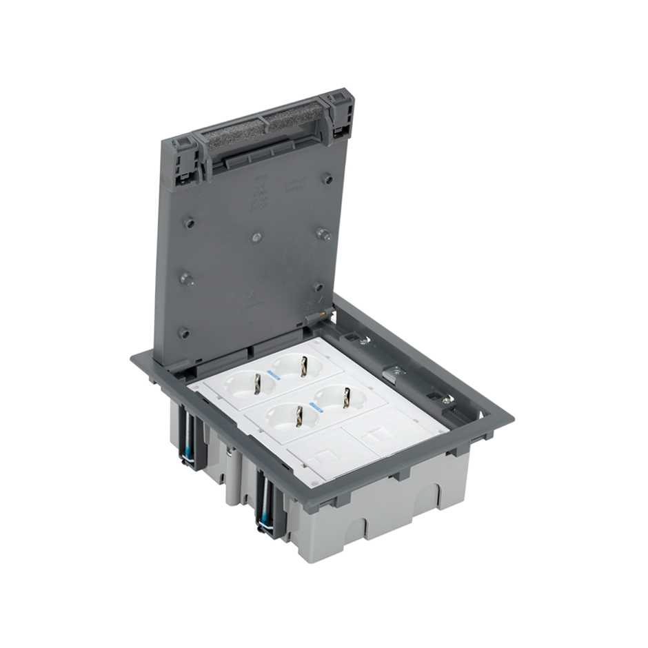 Kit caja de suelo regulable para pavimento 6 elementos con 2 enchufes dobles y 2 placas para 1 RJ45 gris Simon 500 Cima