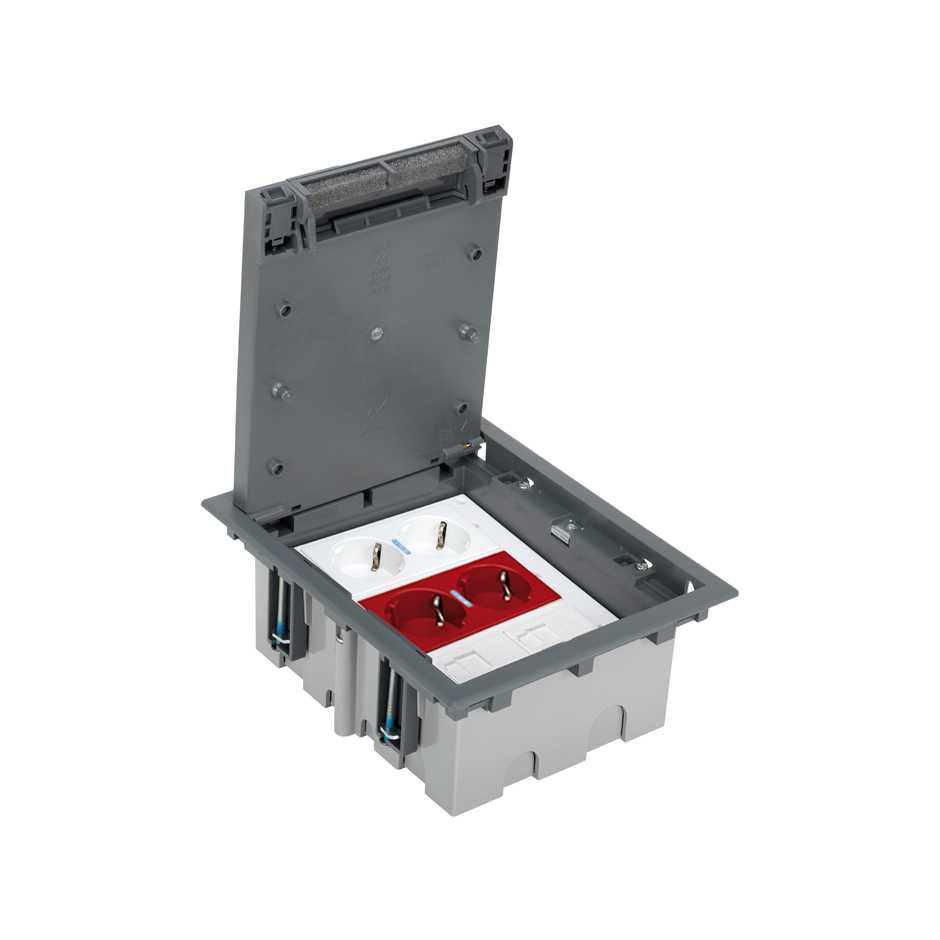 Adjustable floor box kit raised floor 6 elements with 1 double socket, 1 dual UPS, 2 plates 2 RJ45 grey Simon 500 Cima