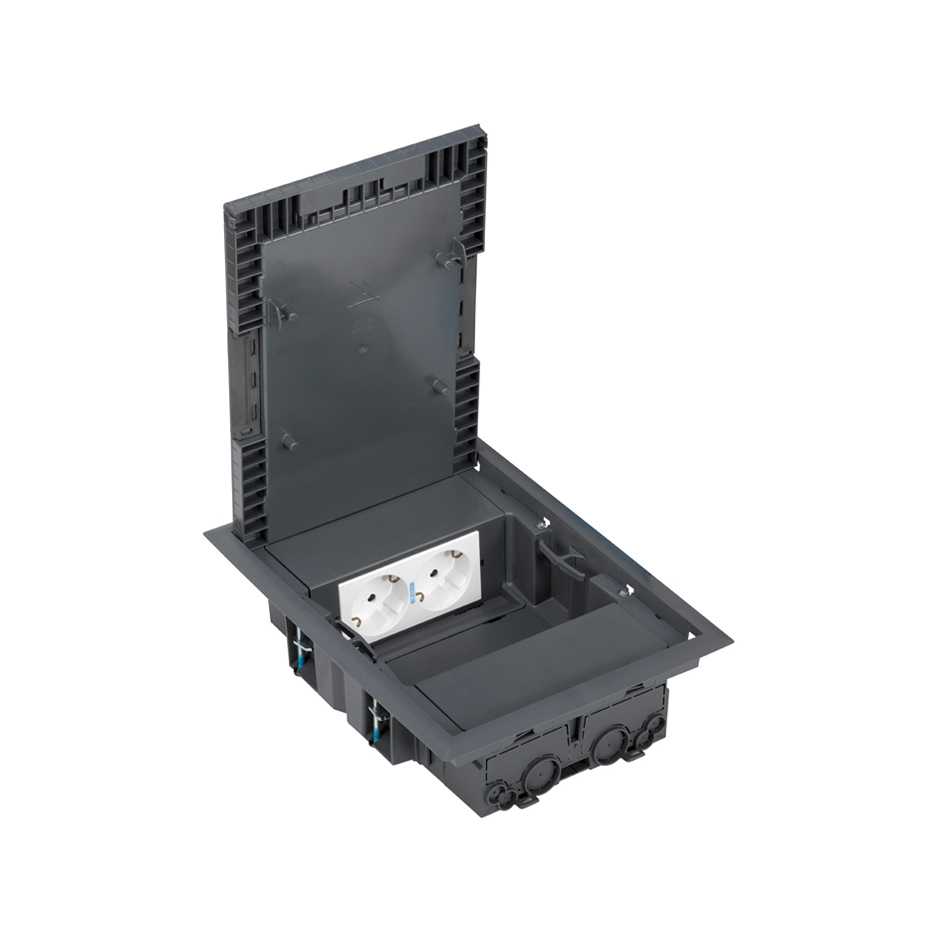 Shallow floor box kit raised/concrete floor 4 elements with 1 double socket and 2 plates, 1 RJ45 grey Simon 500 Cima