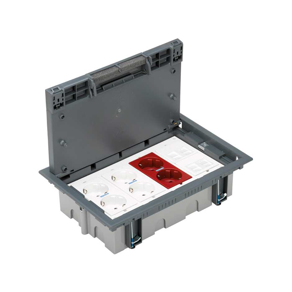 Adjustable floor box kit concrete floor 8 elements with 2 double sockets, 1 dual UPS and 2 plates 2 RJ45 grey Simon 500 Cima