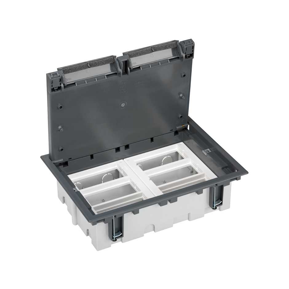 Adjustable floor box for 12 elements in concrete floor installation grey Simon 500 Cima