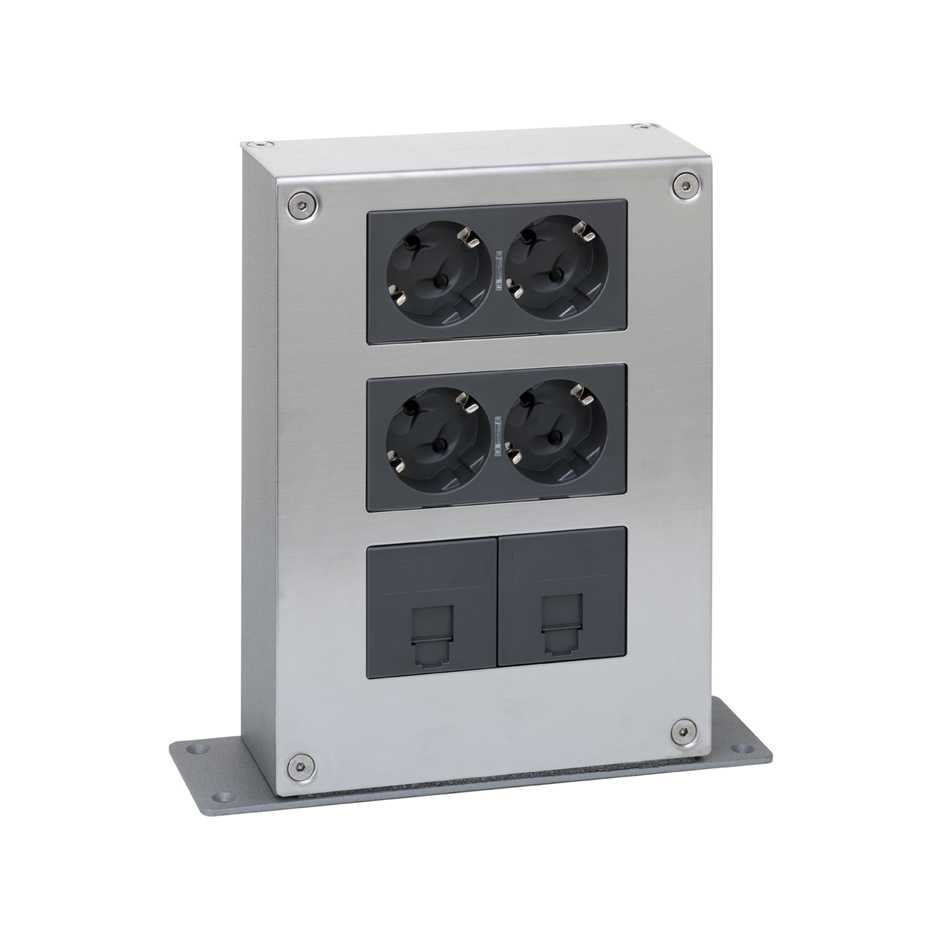 Kit mini-poteau 3 niveaux et 1 face avec 2 doubles prises et 2 prises pour 1 RJ45 graphite Simon 500 Cima