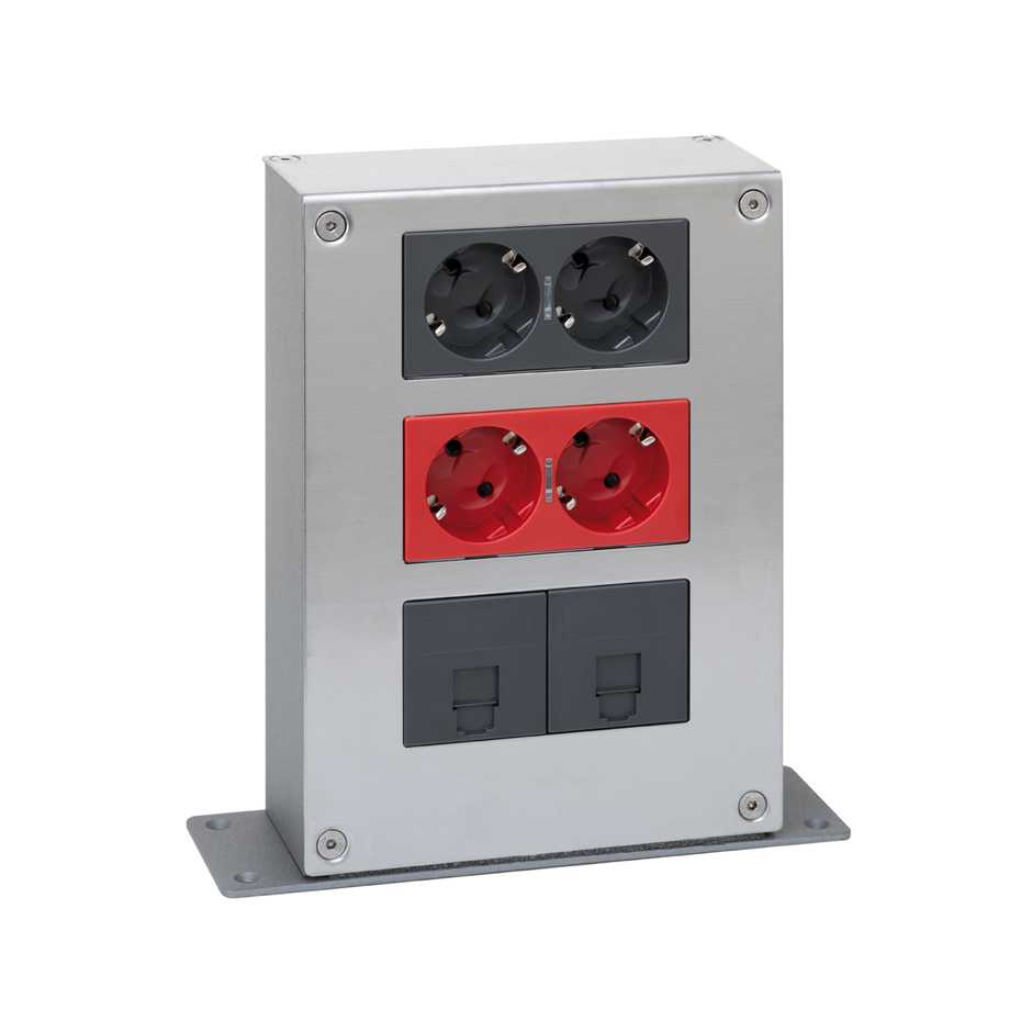 Metal mini tower kit with 3 heights and 1 side with 1 double socket, 1 dual UPS and 2 plates for 1 RJ45 graphite Simon 500 Cima