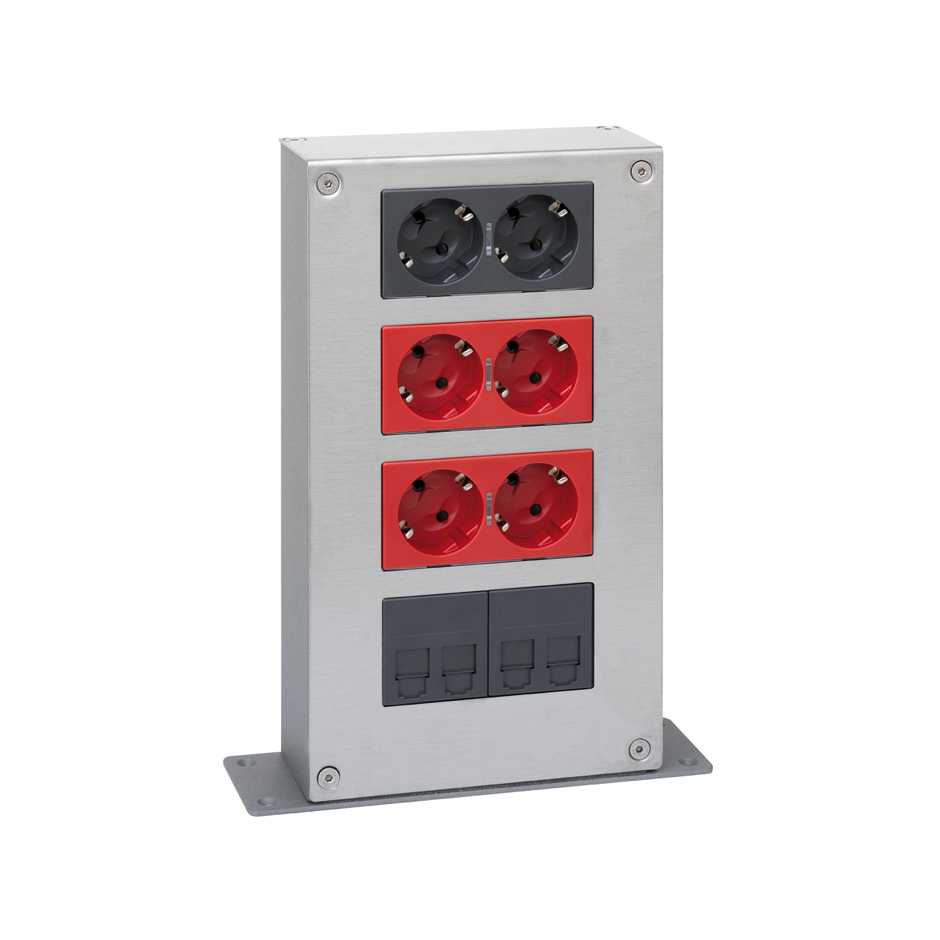 Metal mini tower kit with 4 heights and 1 side with 1 double socket, 2 dual UPS and 2 plates for 2 RJ45 graphite Simon 500 Cima
