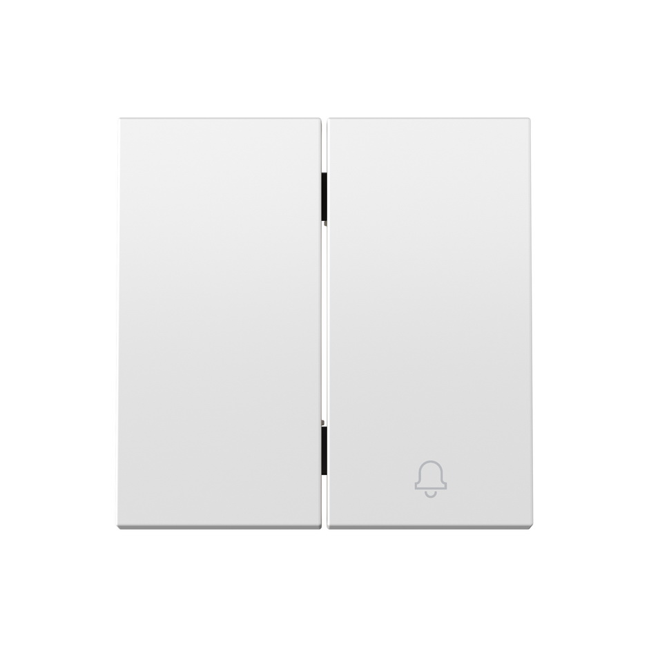 Double rocker for group of 1 two-way switch and 1 push button with engraved swinging bell white matte Simon 360