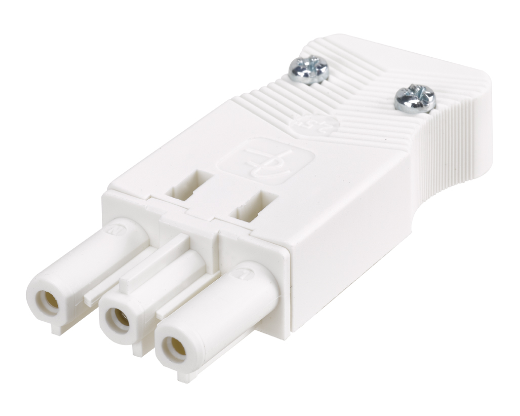 Conector rápido aéreo "Hembra" de 3 polos con alojamiento para sistema de bloqueo de latiguillo electrico con conexión blanca