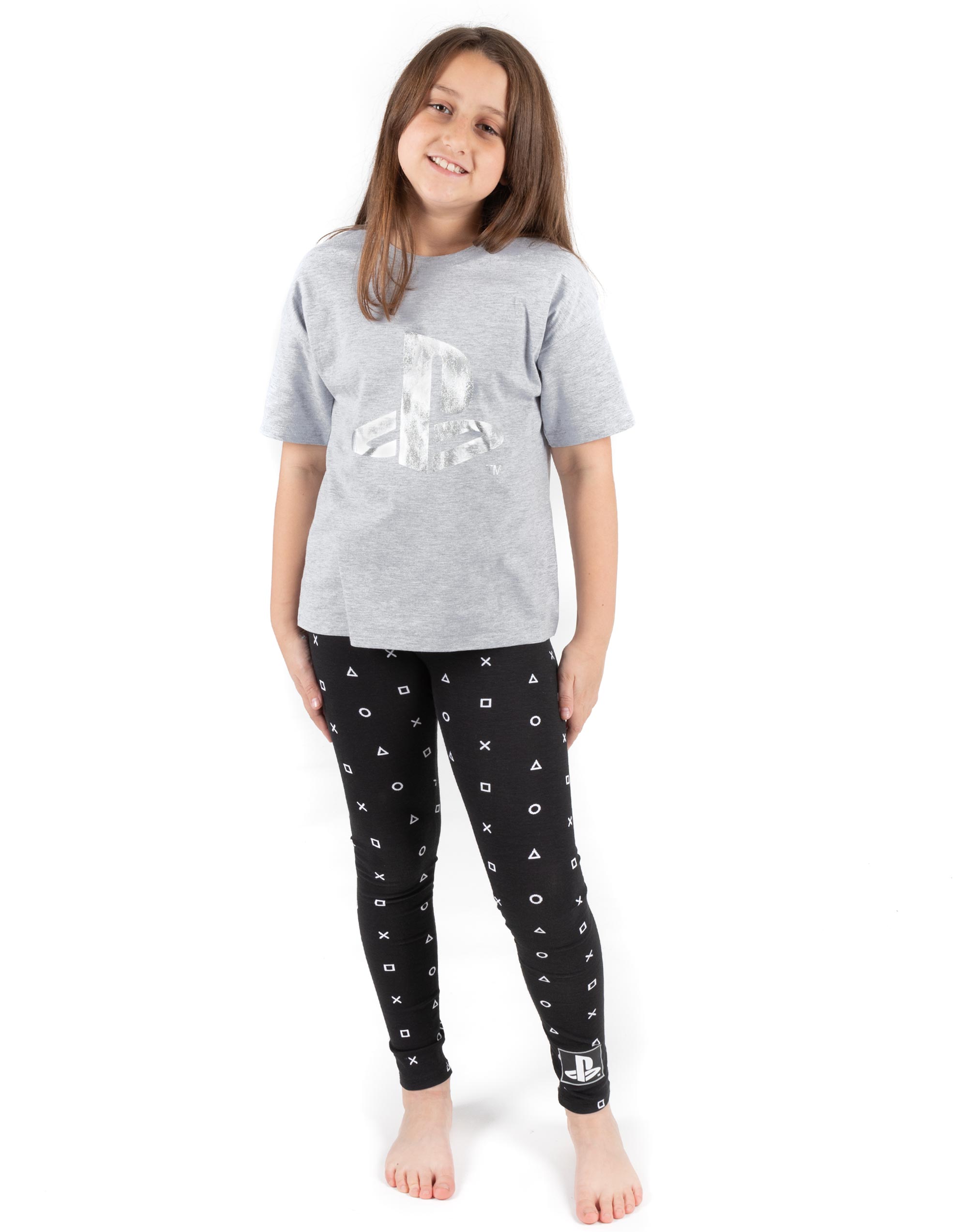 PlayStation White Logo Controller Symbols Short Sleeve Long Leg Pyjama Set Girls - Picture 7 of 46
