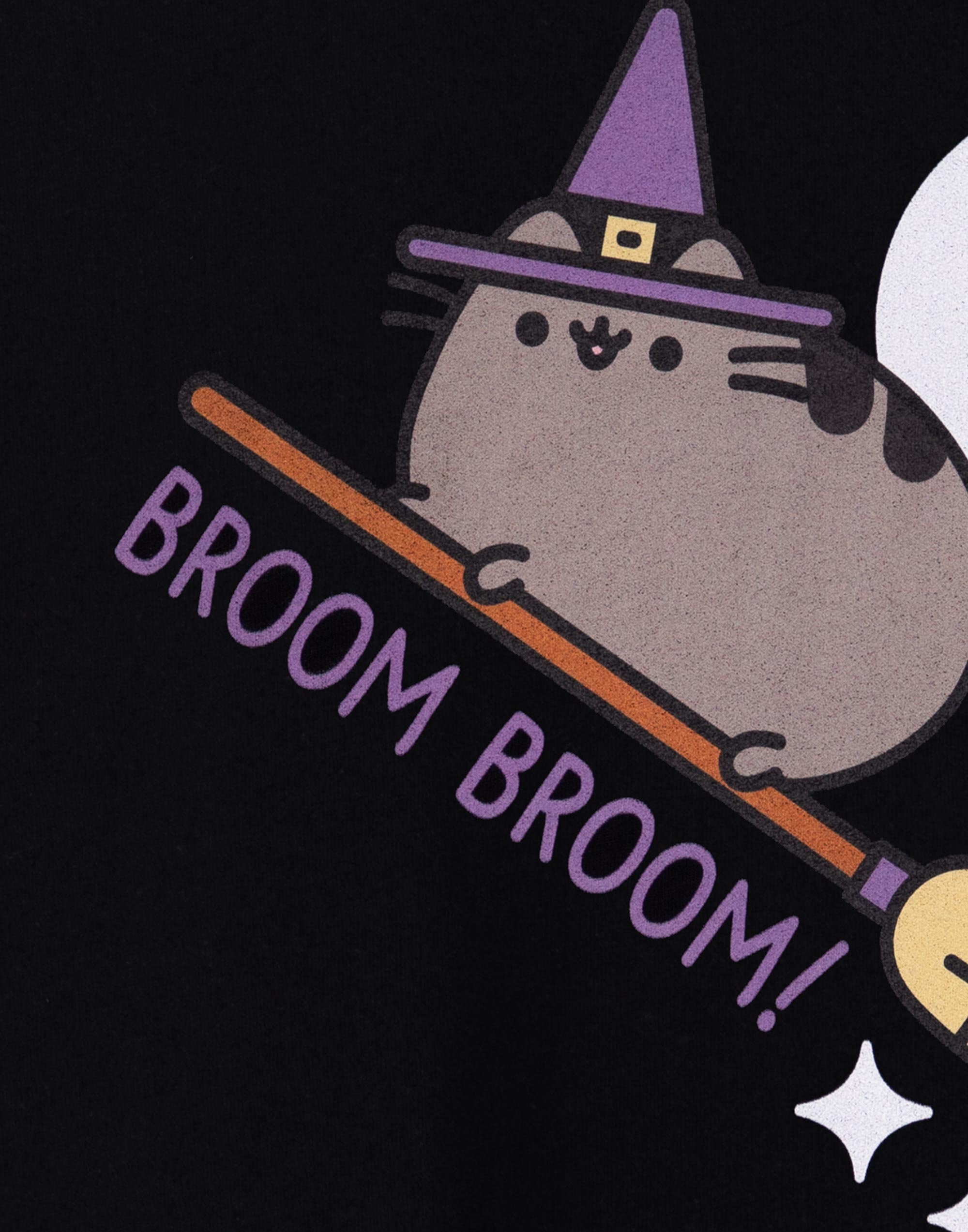 Pusheen Black Halloween Broom Broom Short Sleeved T-Shirt Womens - Picture 11 of 16