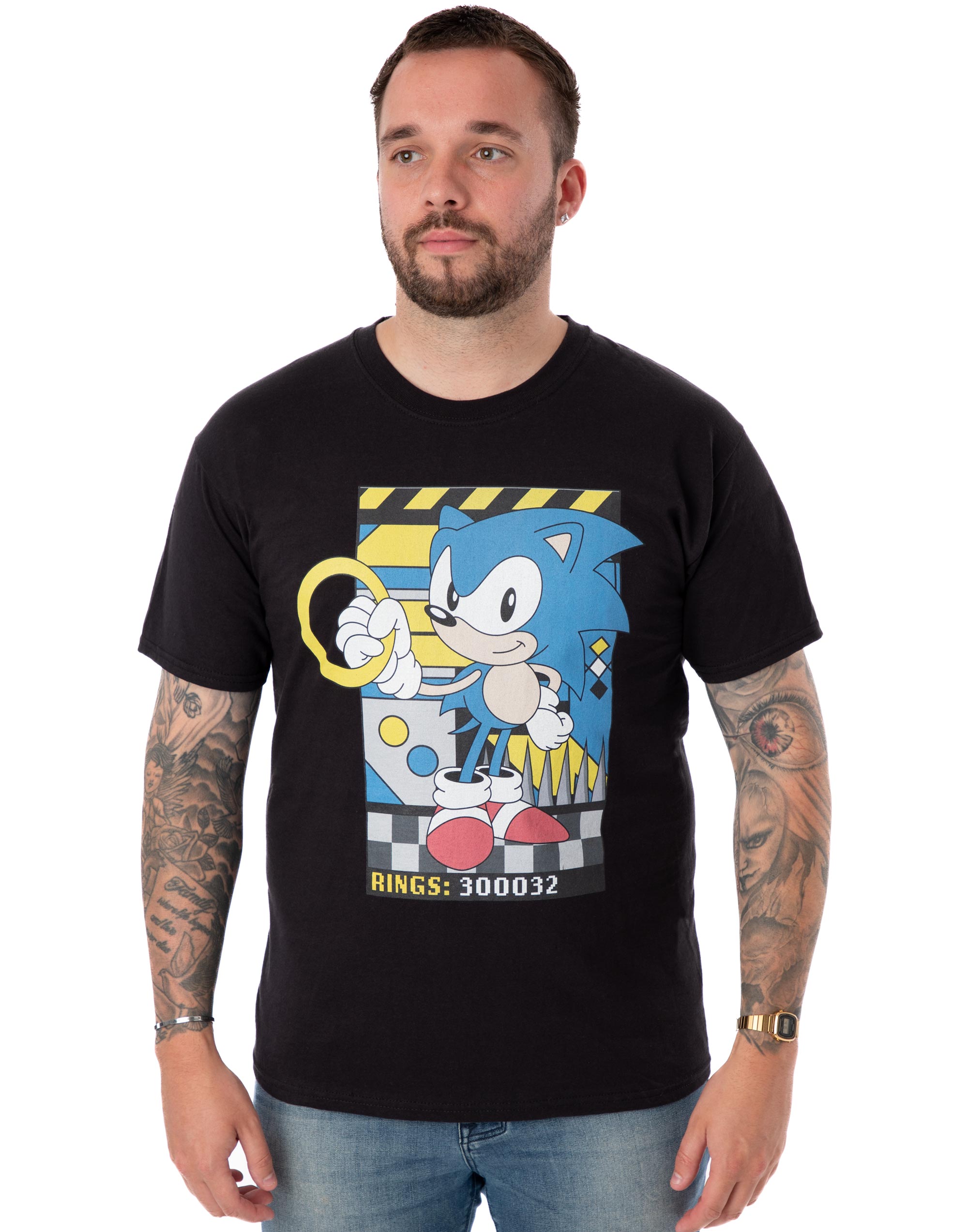 Camiseta manga corta Sonic the Hedgehog negra clásica anillos para hombre - Imagen 12 de 52