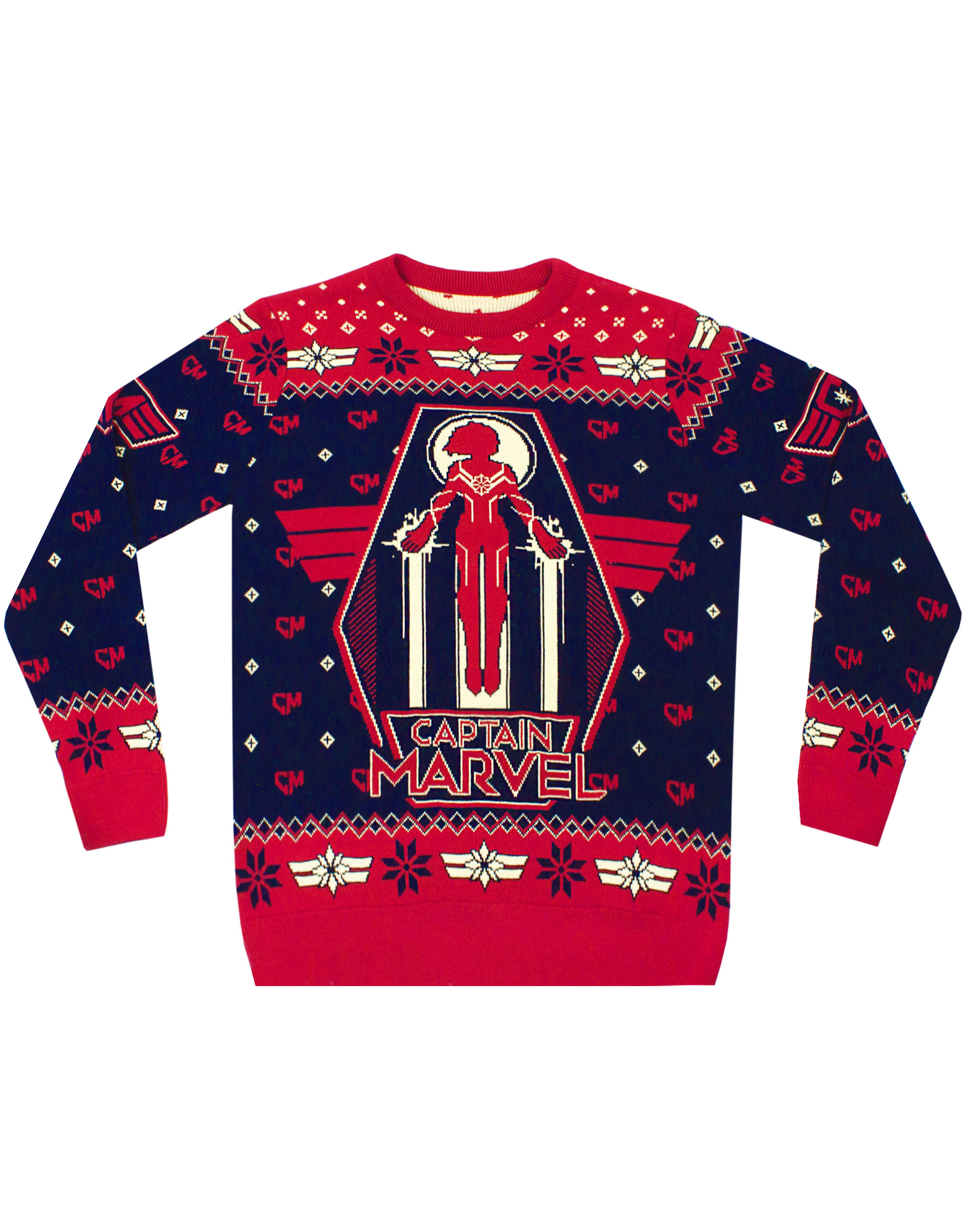 Vanilla Underground Captain Marvel Women's Red & Black Knitted Christmas Jumper Sweater - Pull On Design | Festive Holiday Sweater