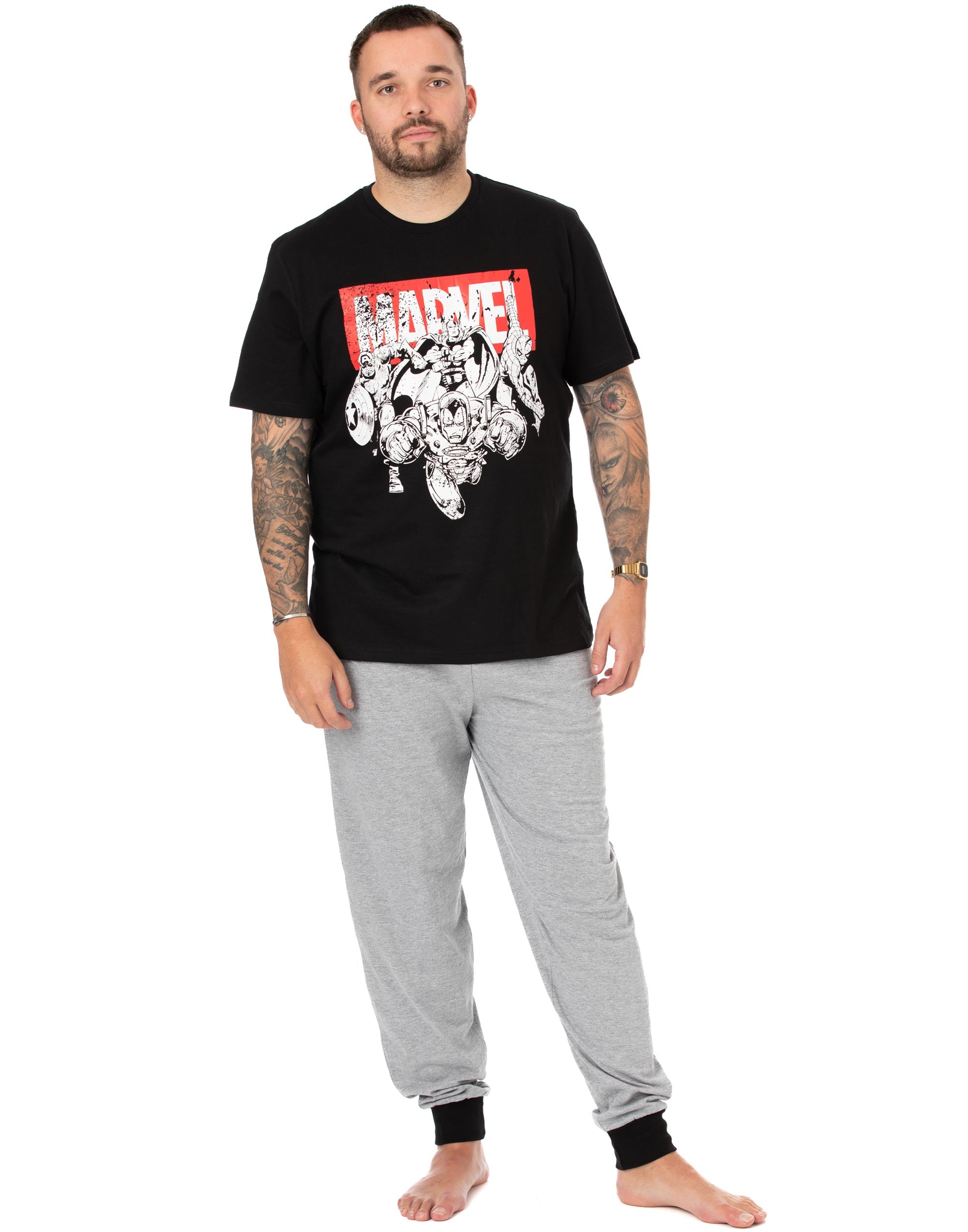 Marvel Schwarzes Kurzarm-Pyjama-Set mit langen Beinen fr Mnner 6590₽