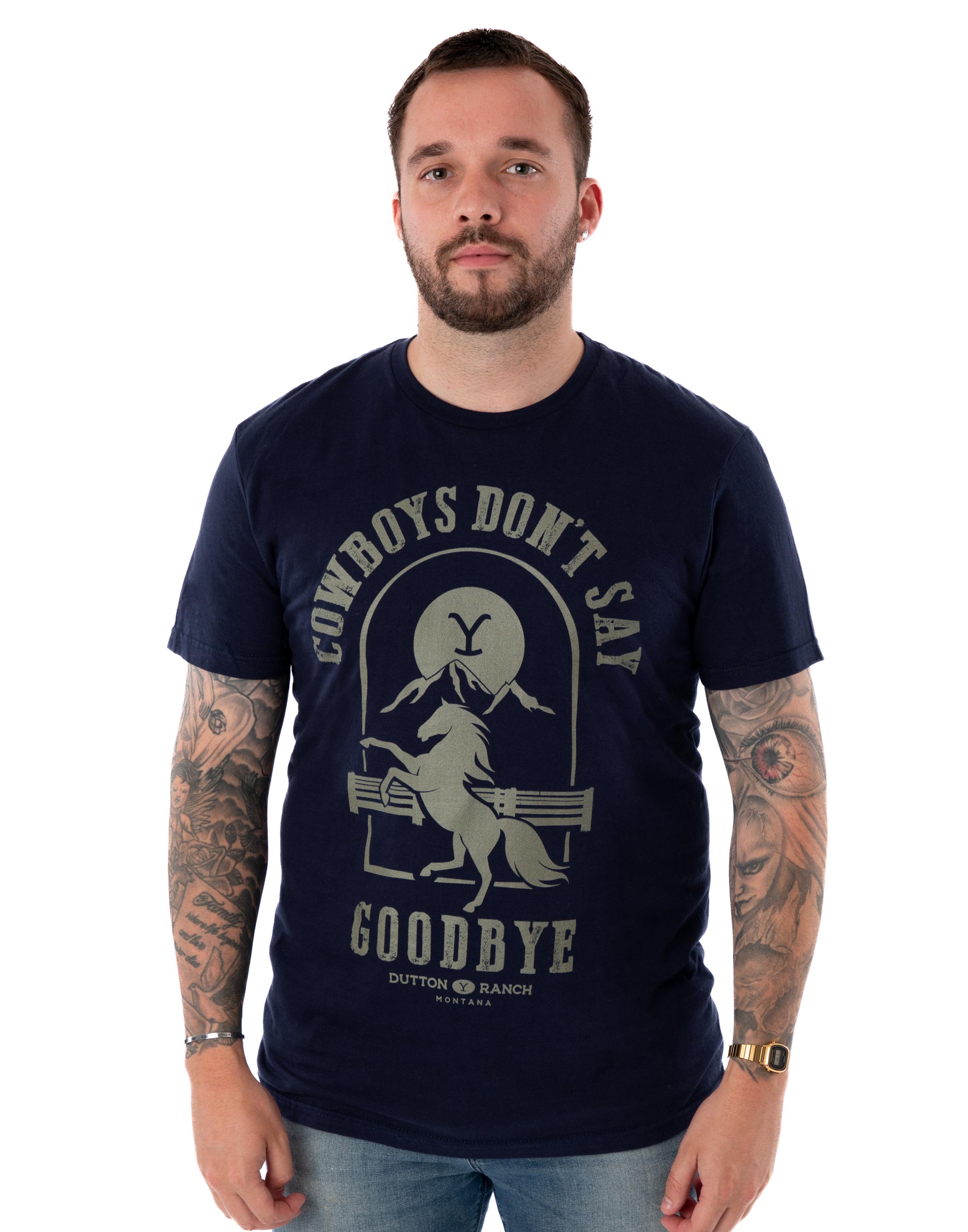 Футболка Yellowstone Blaues Cowboys Dont Say Goodbye от Kurzarm Herren