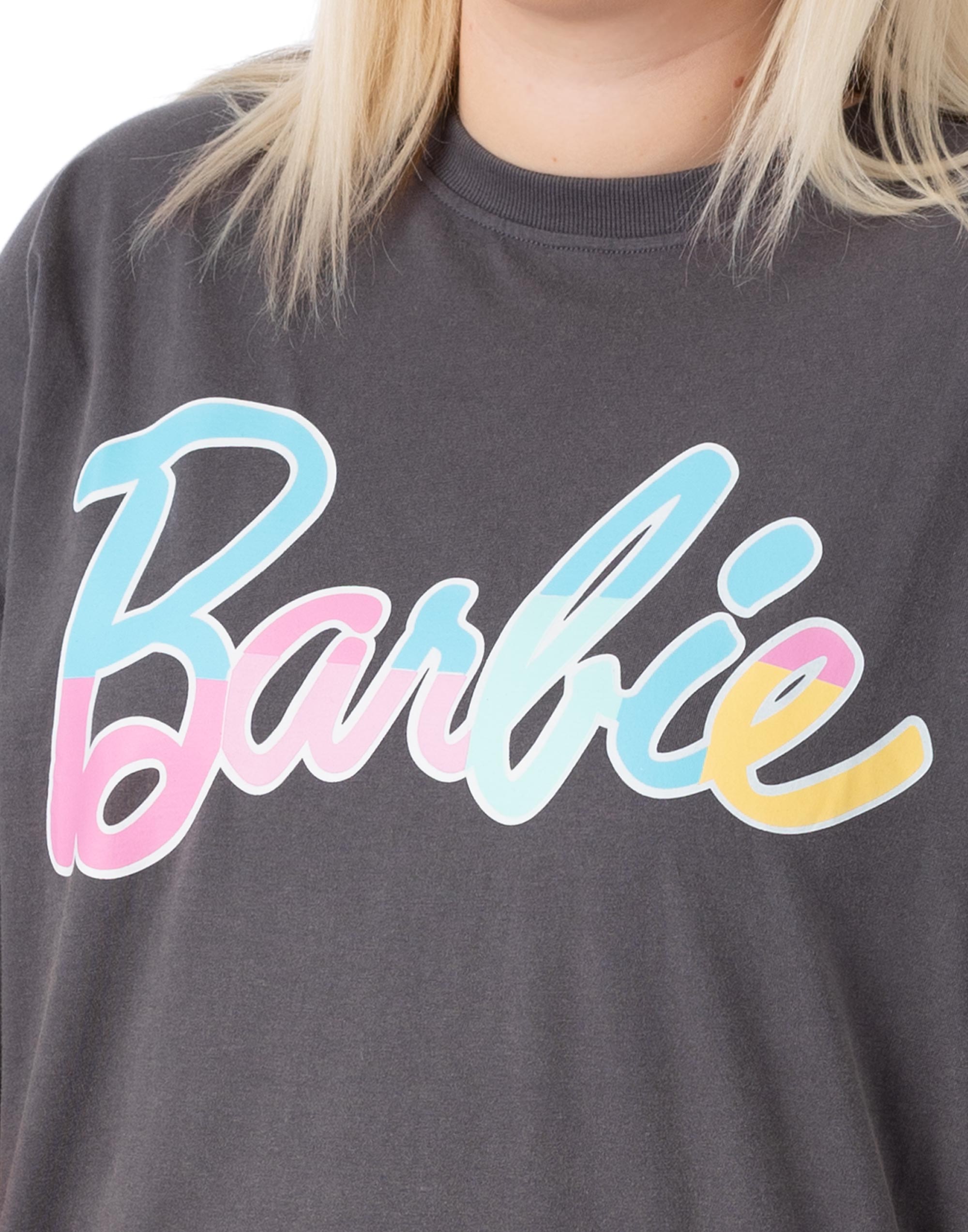 Barbie Grey Pastel Print Logo Short Sleeve Skater Dress Womens - Picture 14 of 34
