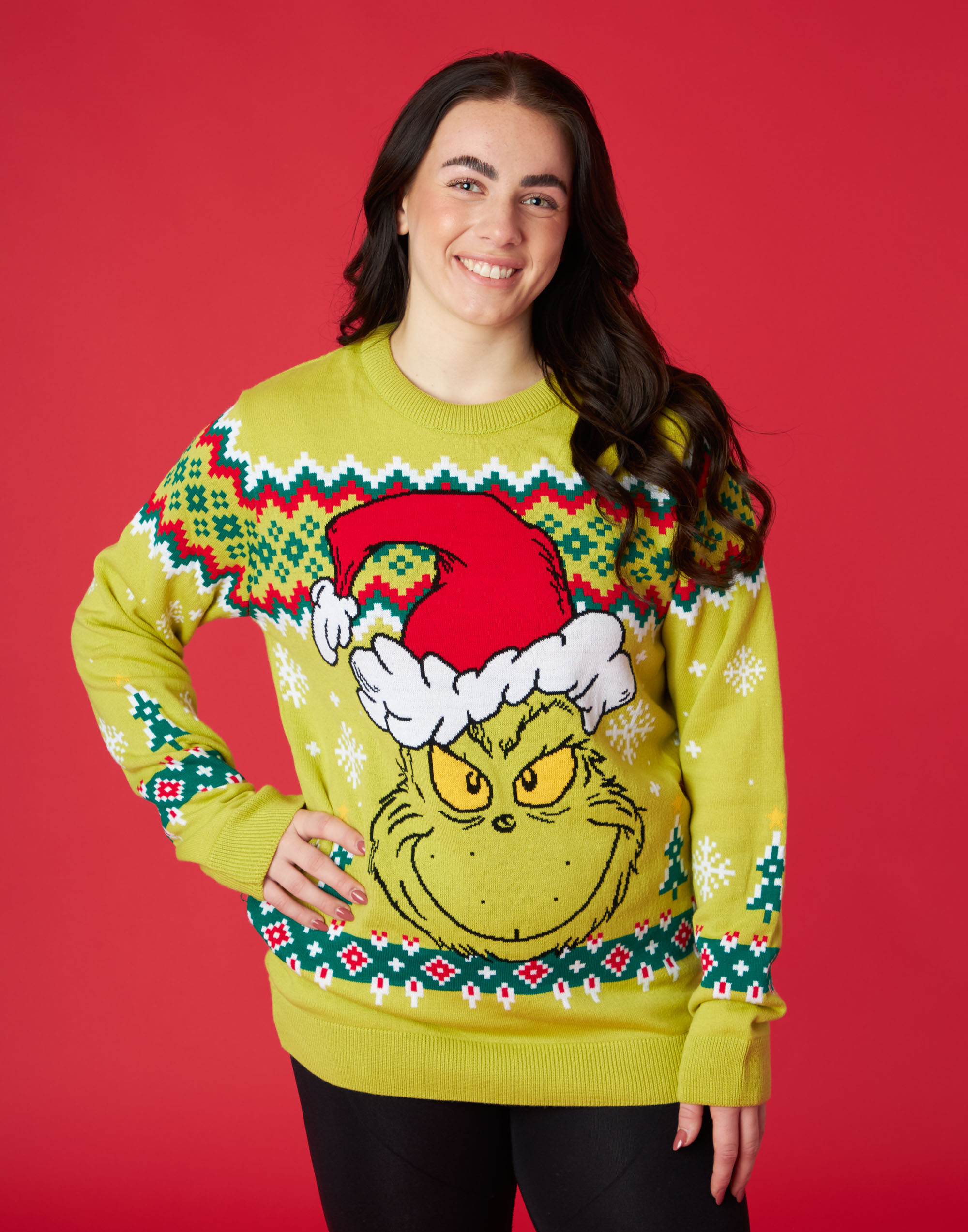 The Grinch Verde The Grinch In Santa Hat Maglione di Natale Unisex