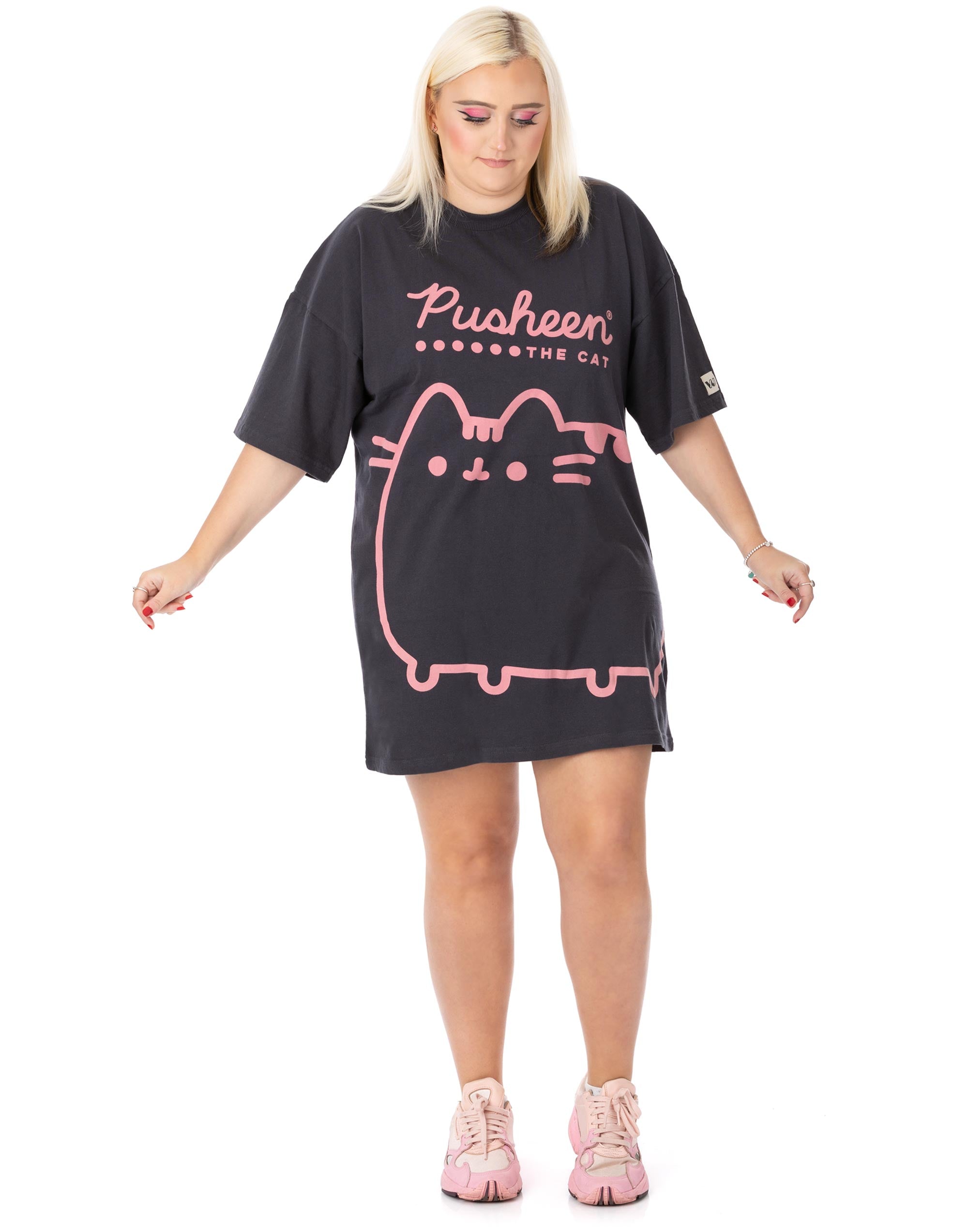 Pusheen El Gato Camiseta Gran Tamaño Vestido Damas Gris Rosa Dibujos Animados Gato Conjunto - Imagen 12 de 58