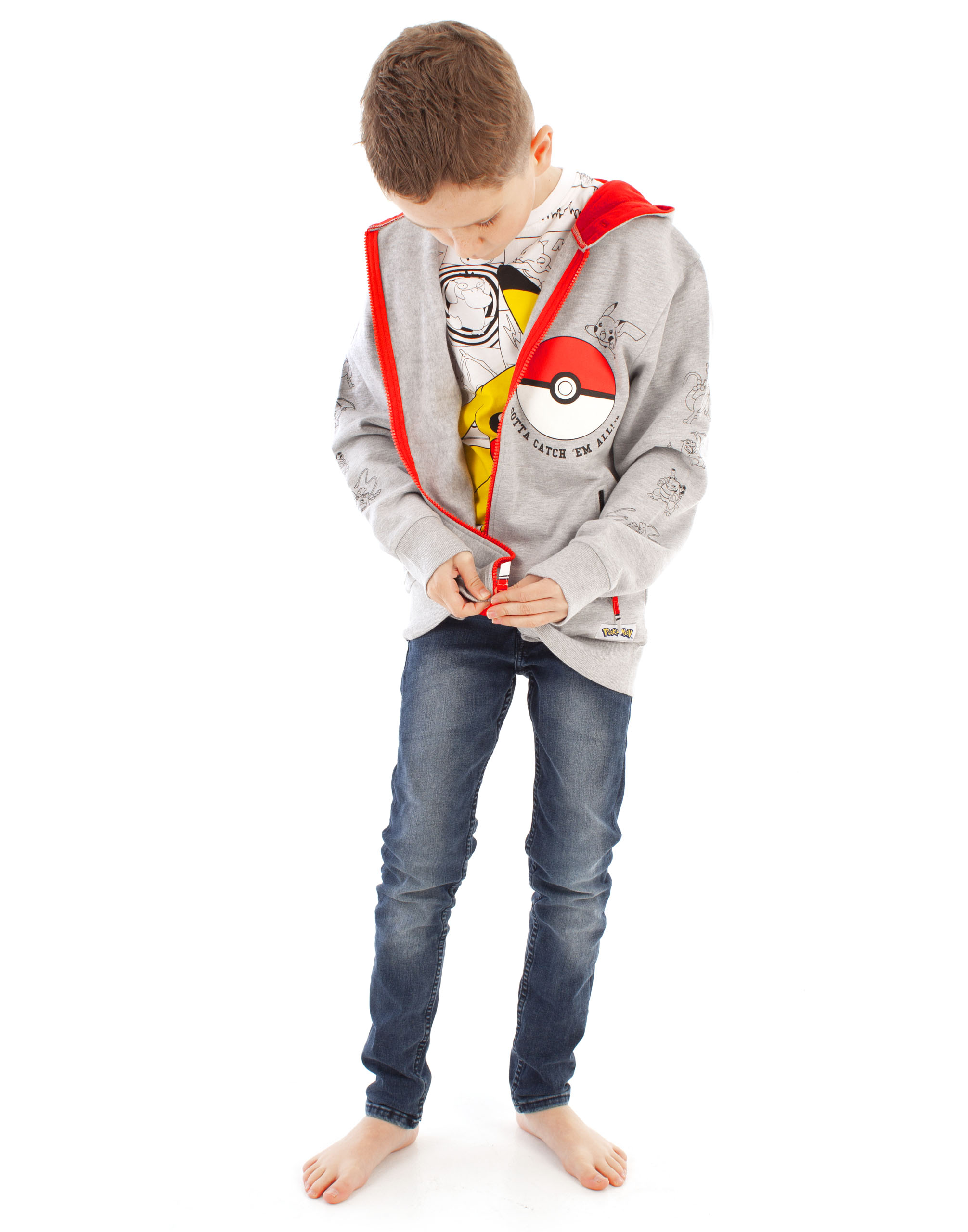 Sudadera con Capucha Estampado Personajes Pokemon Gris Pokeball Pikachu Niños - Imagen 6 de 38