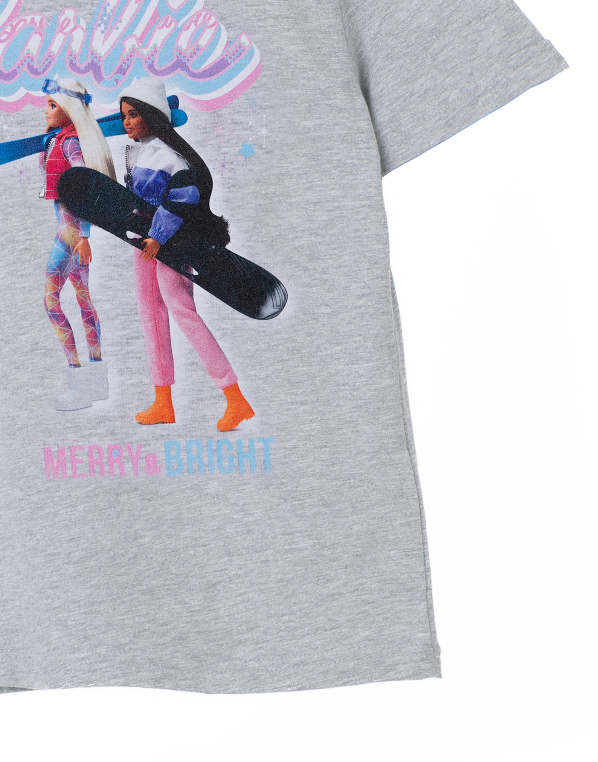 Barbie Grey Merry & Bright Short Sleeved T-Shirt Girls - Picture 14 of 46