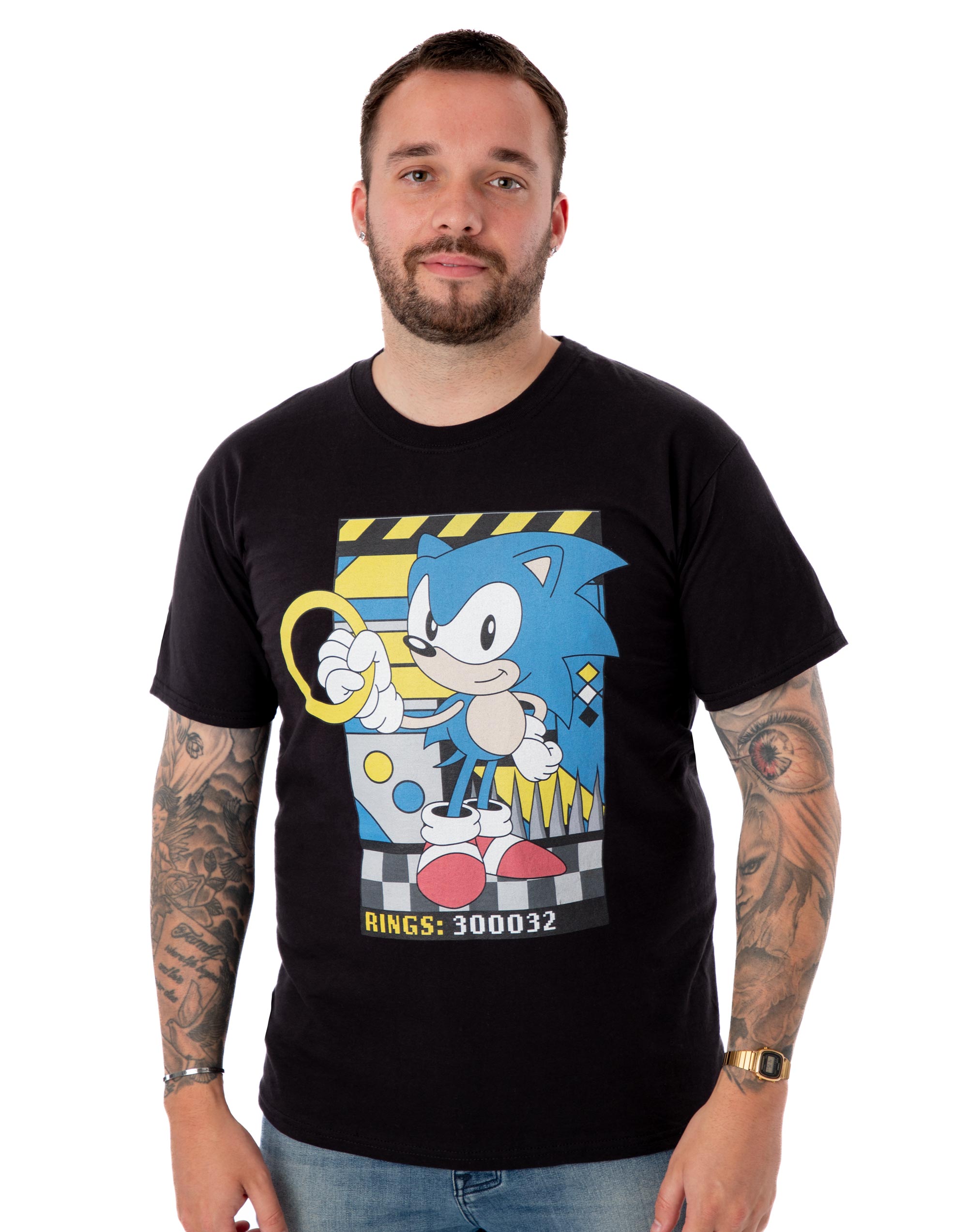 Camiseta manga corta Sonic the Hedgehog negra clásica anillos para hombre - Imagen 11 de 52