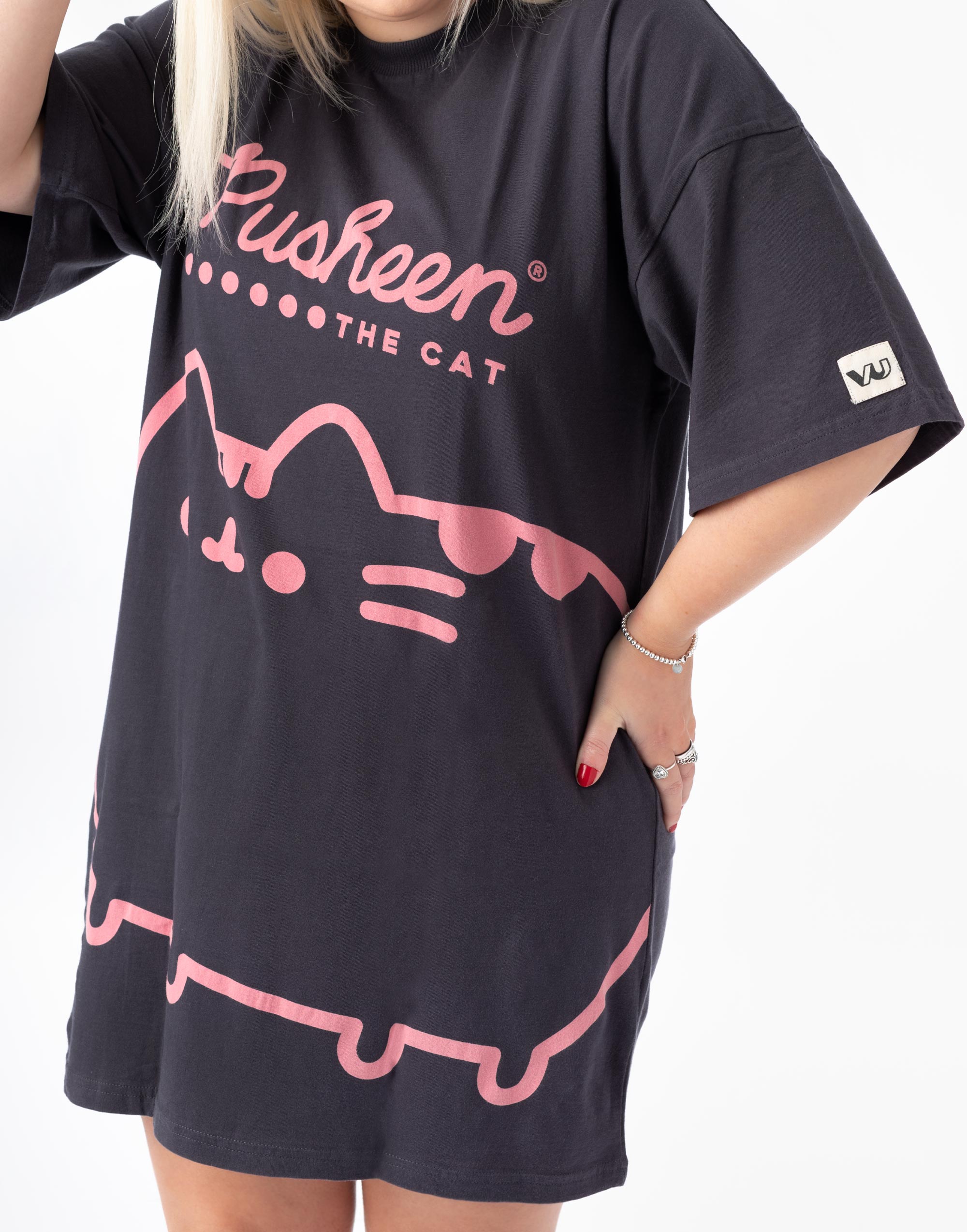 Pusheen El Gato Camiseta Gran Tamaño Vestido Damas Gris Rosa Dibujos Animados Gato Conjunto - Imagen 14 de 58