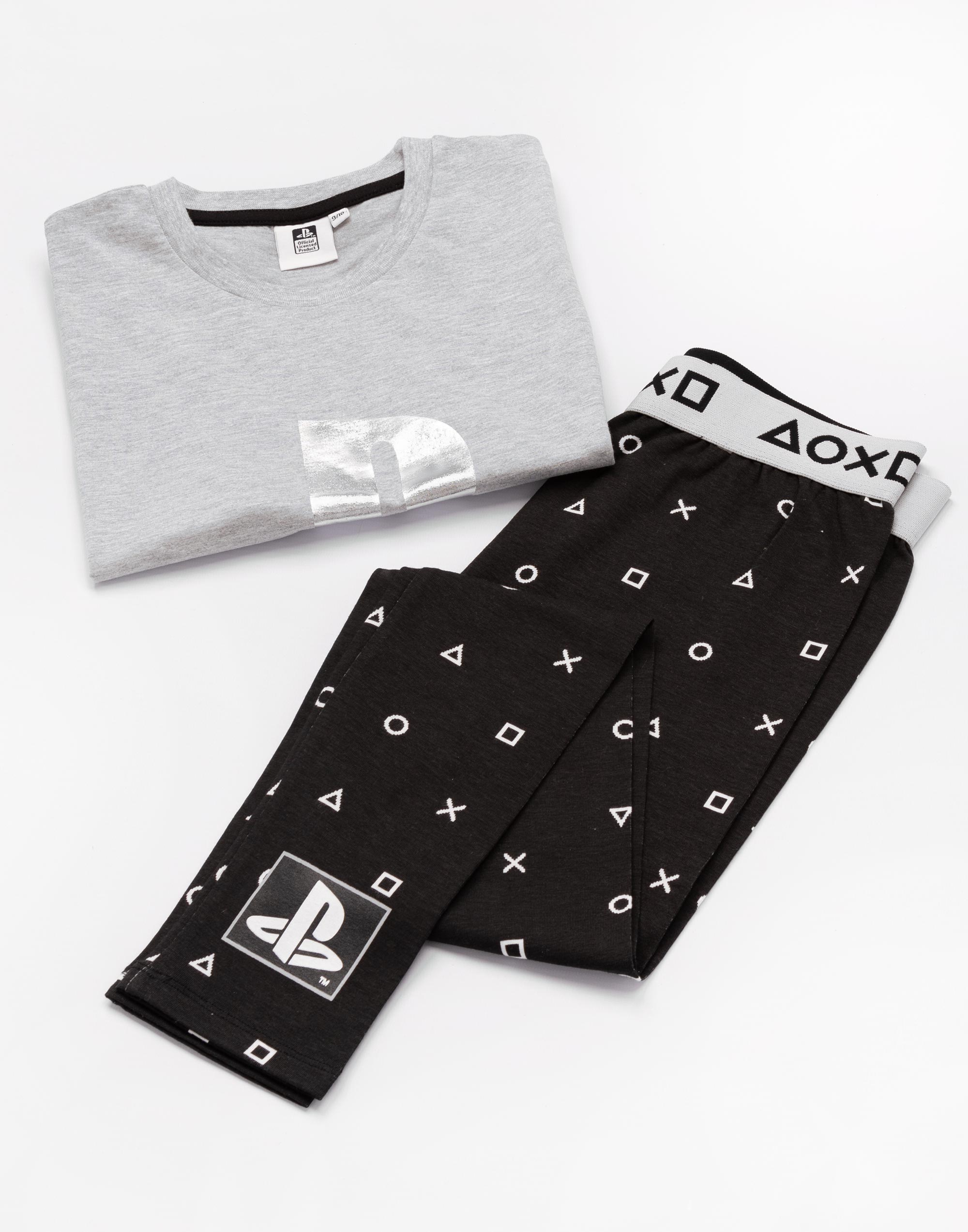 PlayStation White Logo Controller Symbols Short Sleeve Long Leg Pyjama Set Girls - Picture 9 of 46