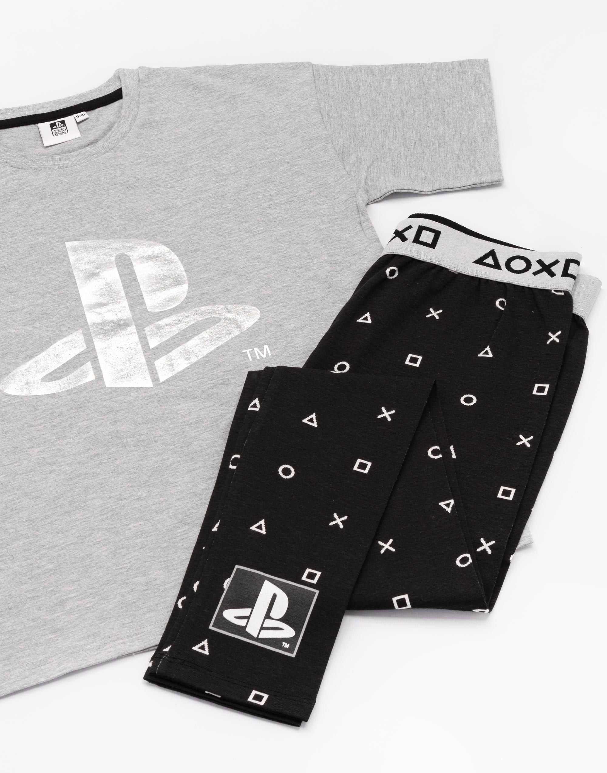 PlayStation White Logo Controller Symbols Short Sleeve Long Leg Pyjama Set Girls - Picture 10 of 46