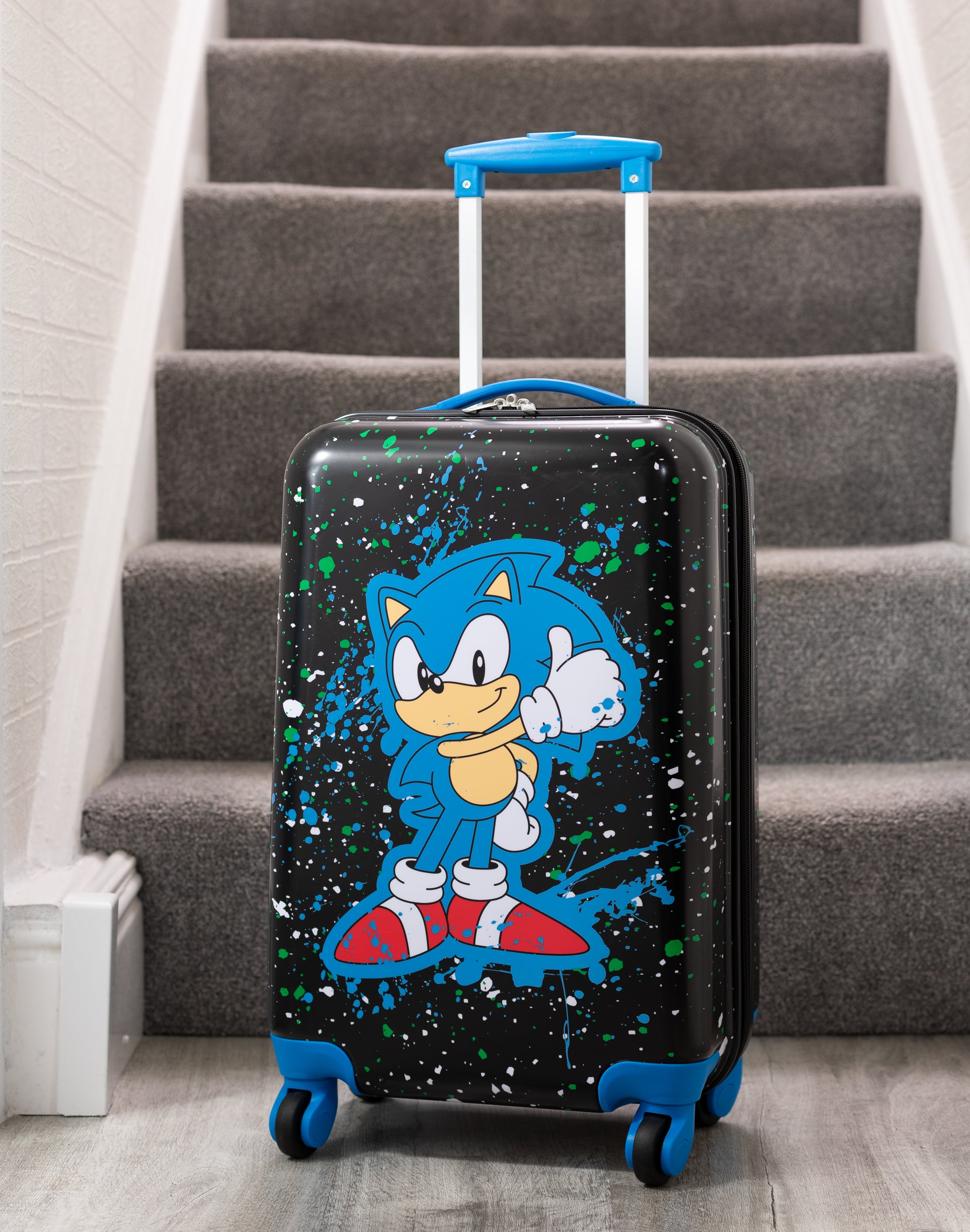 Valigia Cabina Rigida Sonic The Hedgehog SEGA: 4 Ruote, Serratura TS, Design Blu