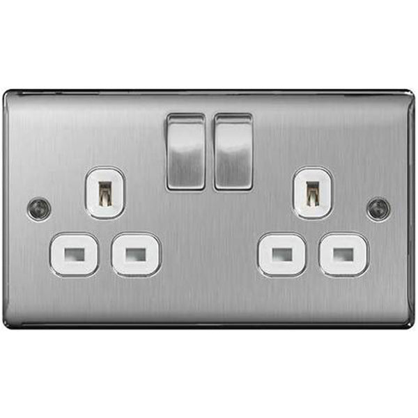 BG Nexus Double Switched Plug Socket 2 Gang 13A Brushed Steel - NBS22W
