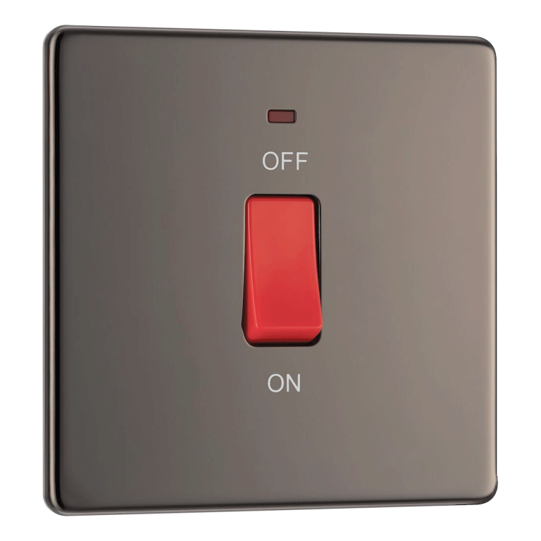 BG Nexus Screwless Cooker Switch with Neon Double Pole 45A Black Nickel - FBN74