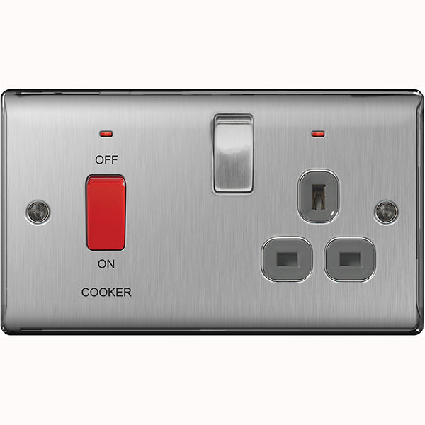 BG Nexus Cooker Switch Neon Switched Socket 45A Brushed Steel - NBS70G