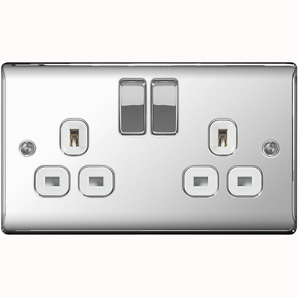 BG Nexus Double Switched Socket 2 Gang 13A Polished Chrome - NPC22W