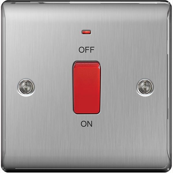BG Nexus Single Cooker Switch with Power Indicator 45A Brushed Steel - NBS74